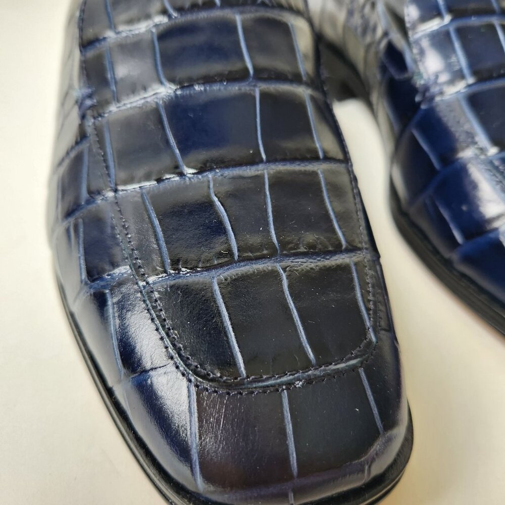J.Crew Maison Navy Blue Crocodile-Embossed Italian Leather Loafers Work Classy - Picture 5 of 11